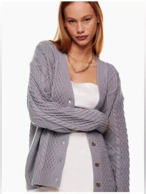 Aritzia Sunday Best Peggy Cardigan Cable Knit Light Blue Oversized Size Large